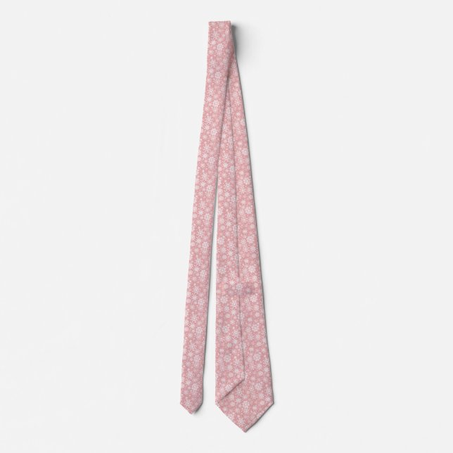 Christmas snowflakes pattern Pink Tie (Back)