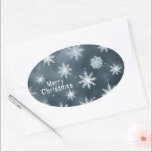Christmas snowflakes, personalised oval sticker<br><div class="desc">Christmas snowflakes,  forest,  snow,  snowflakes,  Christmas,  personalised</div>