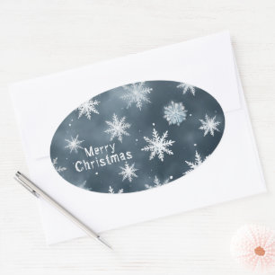 Christmas snowflakes, personalised oval sticker