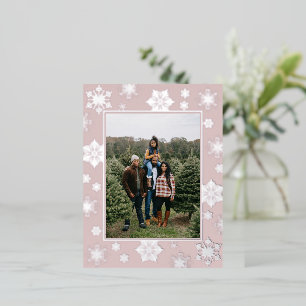 Christmas Snowflakes Photo Pink Foil Holiday Postcard