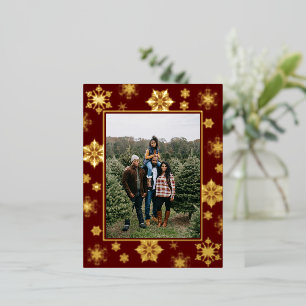 Christmas Snowflakes Photo Red Foil Holiday Postcard