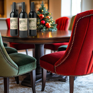 Christmas Snowflakes Pine Cones Pine Tree Branches Wine Label