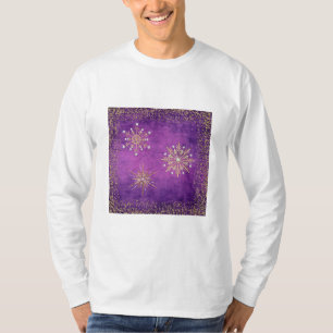 Christmas Snowflakes Purple & Gold Glitter T-Shirt