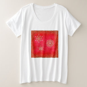 Christmas Snowflakes Red & Gold Glitter Plus Size T-Shirt