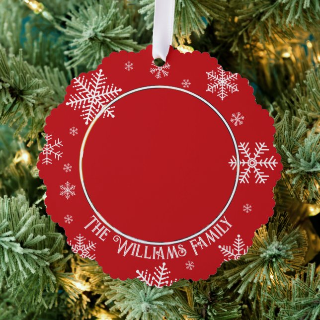 Christmas Snowflakes Red Photo Tree Decoration Card (Insitu (Tree))
