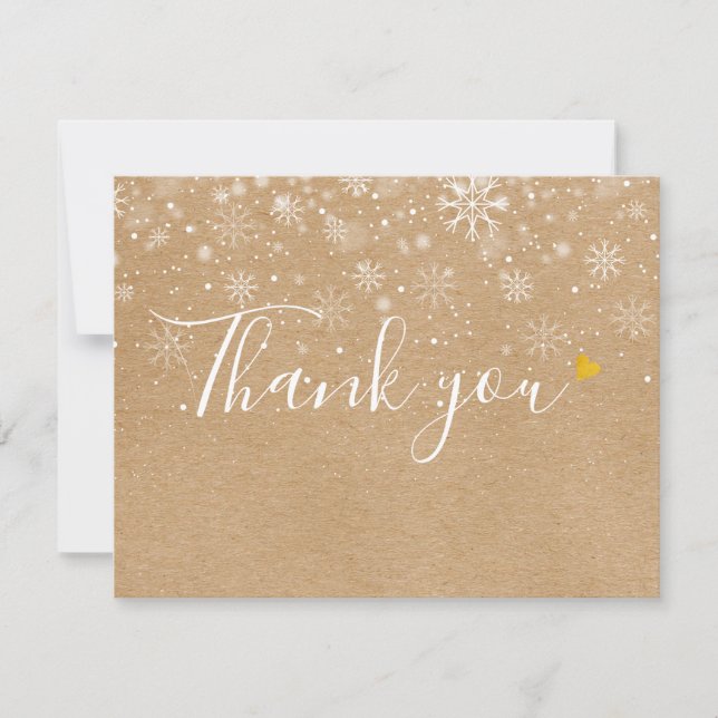 Christmas Snowflakes Rustic Kraft Script Business Thank You Card (Front)