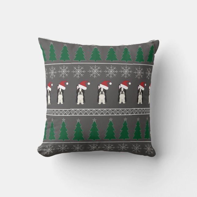 Christmas Snowflakes, Santa Dog, Tree Cushion (Front)