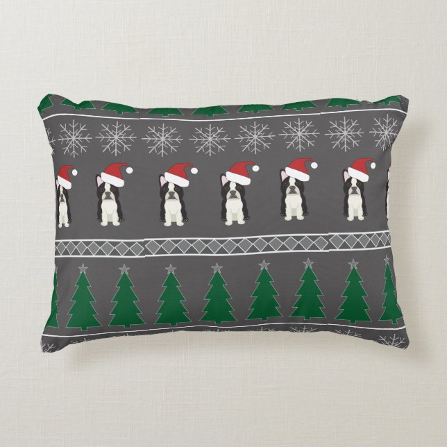 Christmas Snowflakes, Santa Dog, Tree Decorative Cushion (Front)