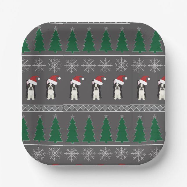 Christmas Snowflakes, Santa Dog, Tree Paper Plate (Front)