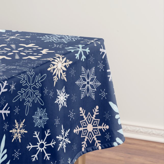 Christmas Snowflakes Scandinavian Deep Blue Tablecloth (In Situ)