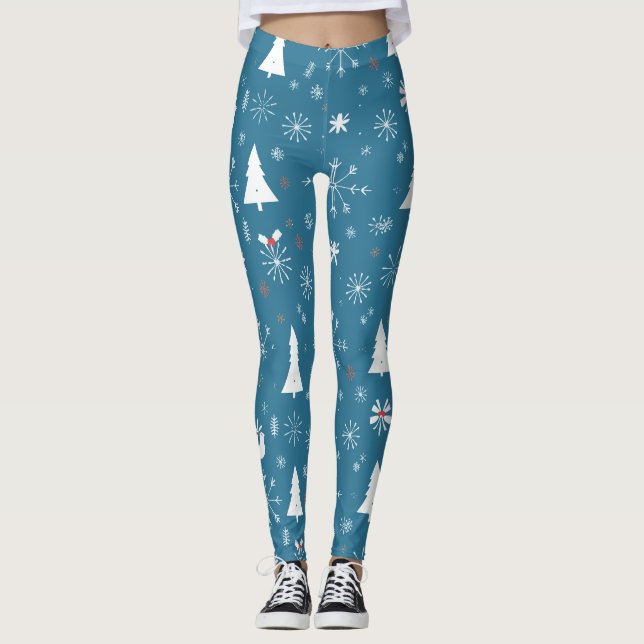 Christmas Snowflakes Seamless Pattern Leggings (Front)