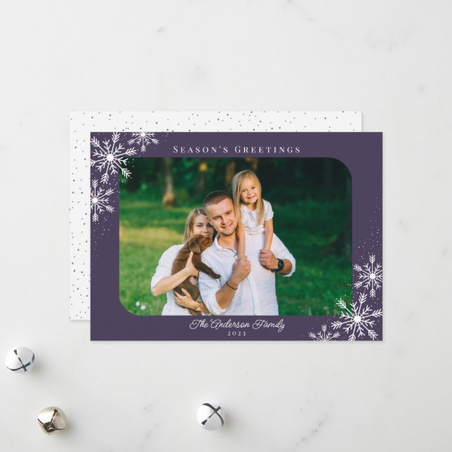 Christmas Snowflakes Season's Greetings Photo Holiday Card (Front/Back In Situ)