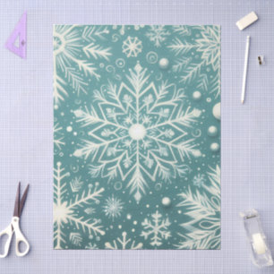 Christmas Snowflakes Snow Teal White Decoupage Tissue Paper