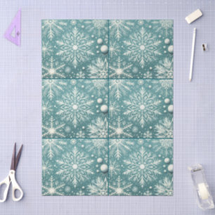 Christmas Snowflakes Snow Teal White Decoupage Tissue Paper