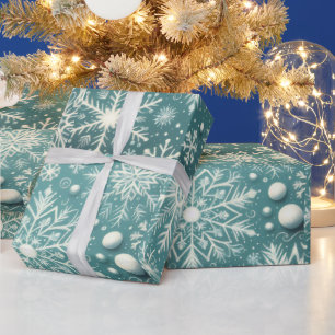 Christmas Snowflakes Snow Teal White Decoupage Wrapping Paper