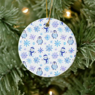 Christmas Snowflakes, Snowmen and Penguins Ceramic Tree Decoration