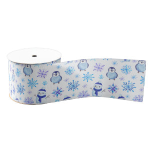 Christmas Snowflakes, Snowmen and Penguins Grosgrain Ribbon