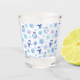 Christmas Snowflakes, Snowmen and Penguins Shot Glass