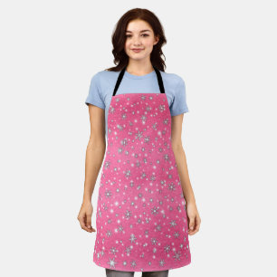 Christmas  Snowflakes Sparkles in Pink Apron