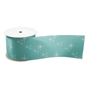 Christmas Snowflakes Teal Green Retro Trendy  Satin Ribbon