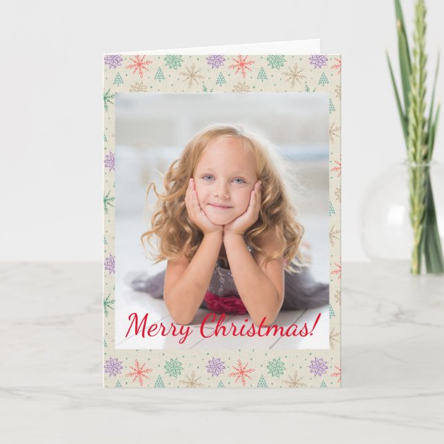 Christmas Snowflakes Trees Multicolor Photo Note Card (Front)