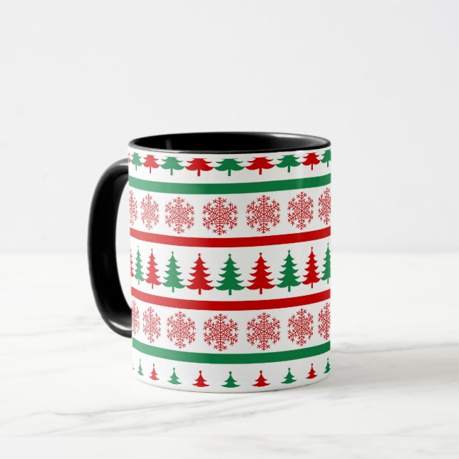 Christmas Snowflakes & Trees Printed Mug Cup (Front Left)