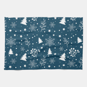 Christmas Snowflakes Xmas Tree Pattern Tea Towel