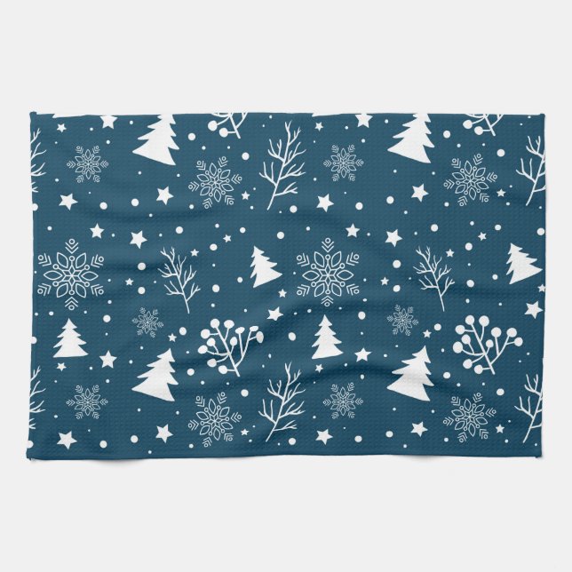 Christmas Snowflakes Xmas Tree Pattern Tea Towel (Horizontal)