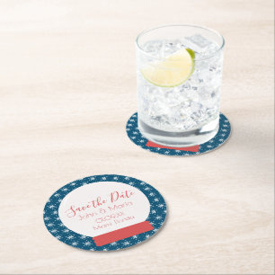 Christmas Snowglobe Snowflakes Save the Date Round Paper Coaster