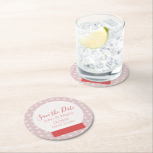 Christmas Snowglobe Snowflakes Save the Date Round Round Paper Coaster