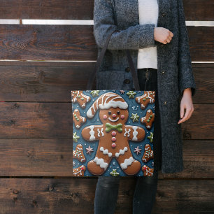 Christmas Snowing Gingerbread Man Tote Bag