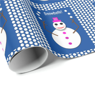 Christmas Snowlady Jugging Snowballs Funny Wrapping Paper