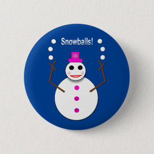 Christmas Snowlady Juggling Snowballs Funny 6 Cm Round Badge