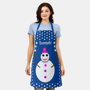 Christmas Snowlady Juggling Snowballs Funny Apron