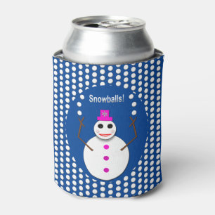 Christmas Snowlady Juggling Snowballs Funny Can Cooler
