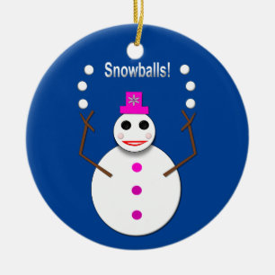 Christmas Snowlady Juggling Snowballs Funny Ceramic Tree Decoration