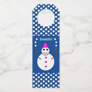 Christmas Snowlady Juggling Snowballs Funny Custom Bottle Tag