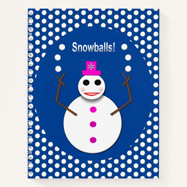 Christmas Snowlady Juggling Snowballs Funny Notebook (Front)