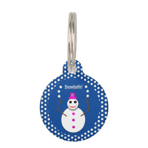 Christmas Snowlady Juggling Snowballs Funny Pet Tag