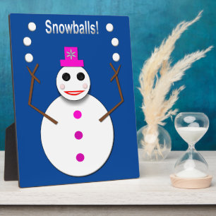 Christmas Snowlady Juggling Snowballs Funny Plaque