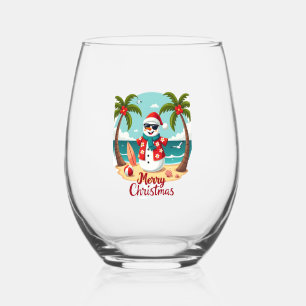 christmas Snowman (1) Stemless Wine Glass