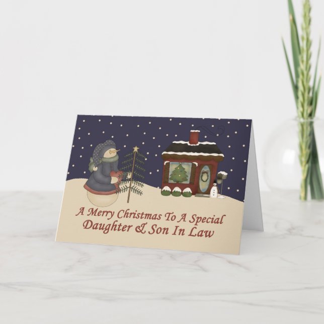 Christmas Snowman A Special Daughter & Son In Law Holiday Card (Front)