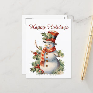 Christmas snowman add text watercolor Holiday Postcard