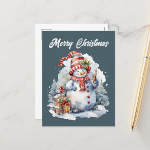 Christmas snowman add text watercolor Holiday Postcard