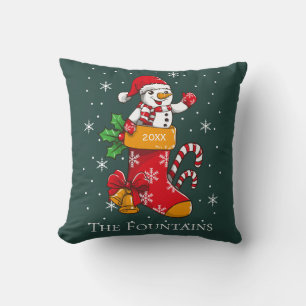Christmas Snowman and Candy Cane Personalised Cushion
