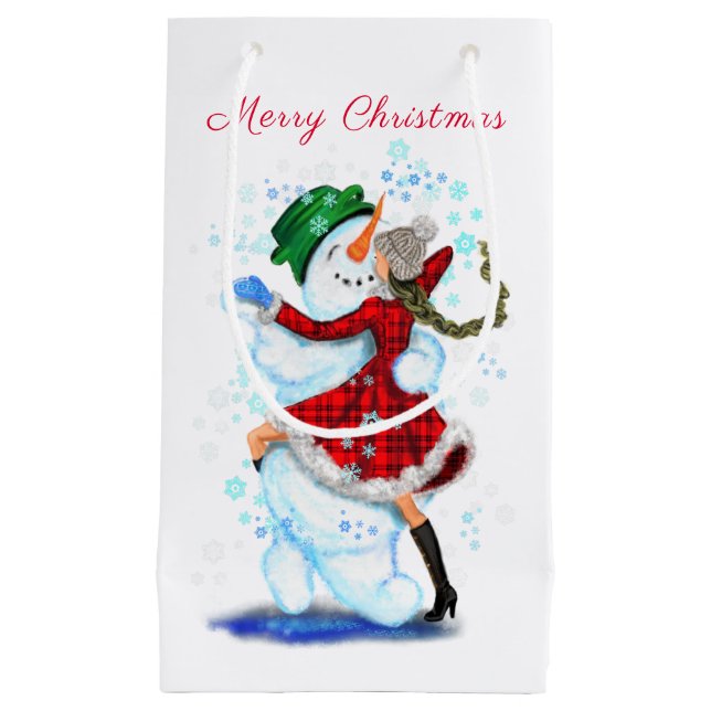 Christmas Snowman and Girl Dancers Funny Gift Bag (Front)