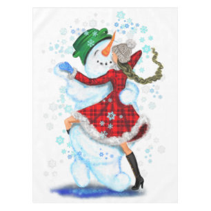 Christmas Snowman and Girl Dancers -Tablecloth Tablecloth