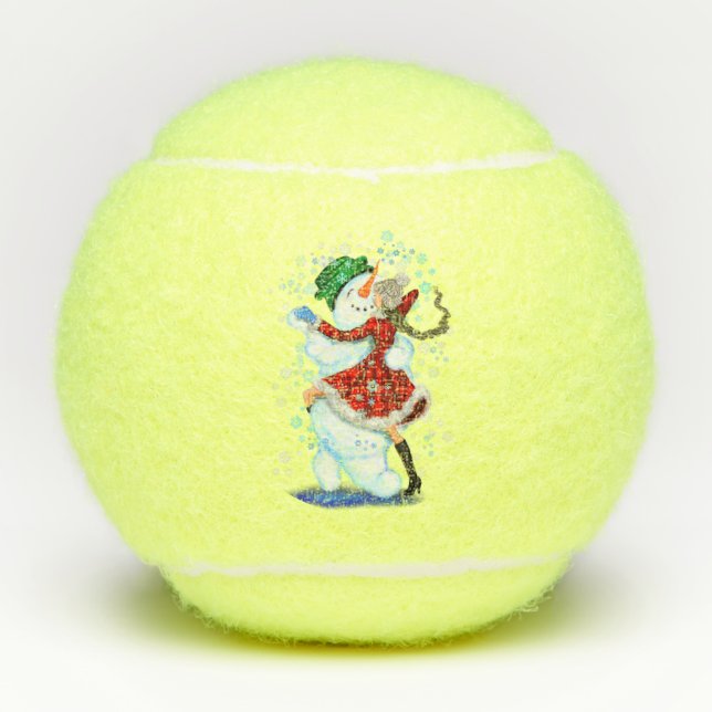 Christmas Snowman and Girl Dancers Tennis Balls (Front)