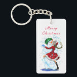 Christmas Snowman and Girl Dancing Keychain<br><div class="desc">Keychains with Happy Snowman and Girl Dance Tango Christmas Party Fun Cartoon Drawing - Choose / Add Your Unique Text / Name / Colour - Make Your Special Keychain Gift - Resize and move or remove and add elements / text with customisation tool ! Drawing and Design by MIGNED. Please...</div>