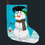 Christmas Snowman and Raven Large Christmas Stocking<br><div class="desc">Christmas Snowman and Raven. Crows, blackbirds and ravens love to decorate the snowman. Cute snowman with bird putting on the finishing touches. Fun and whimsy Christmas stocking for those that love the raven and blackbirds and the adorable snowman. You can customise to suit your taste. images and backgrounds are changeable....</div>